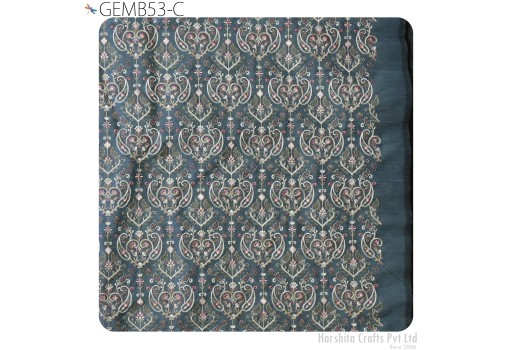 Grey Embroidered Fabric by the yard Sewing DIY Crafting Indian Embroidery Wedding Dress Costumes Dolls Bags Table Runners Blouses